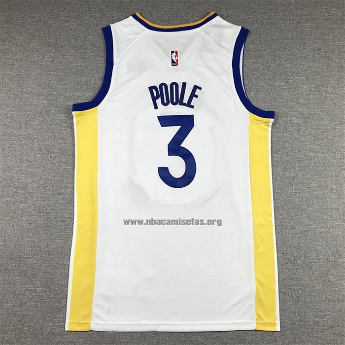Camiseta Golden State Warriors Jordan Poole NO 3 Association 2022-23 Blanco